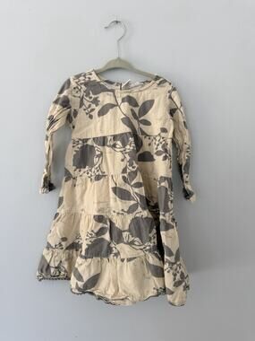 YO BABY Paisley Cotton Dress Beige Gray Floral 3T